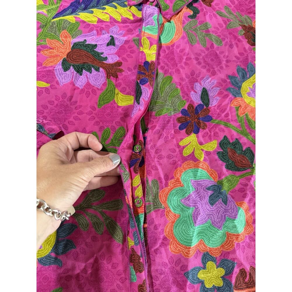 Johnny Was Martijn Shirt Verney Pink Vibrant Silk Button Upsize Medium - Picture 9 of 16